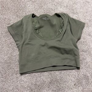 Aerie Olive Lace-Trimmed Crop Top